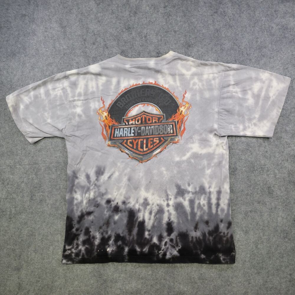 VTG Harley Davidson Motorcycles T Shirt Mens Large Tie Dye Flames Graphic Biker - Picture 2 of 16